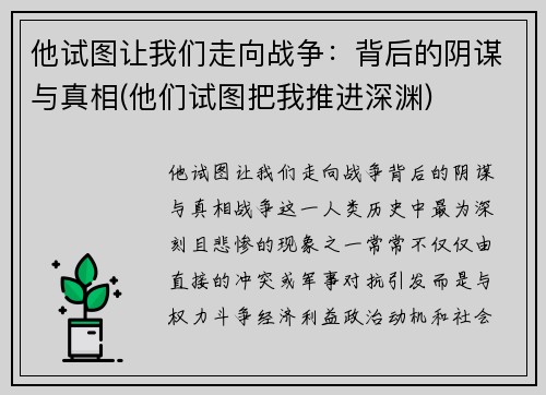 他试图让我们走向战争：背后的阴谋与真相(他们试图把我推进深渊)